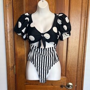 Chic Black and White Polka Dot One Piece Swimsuit